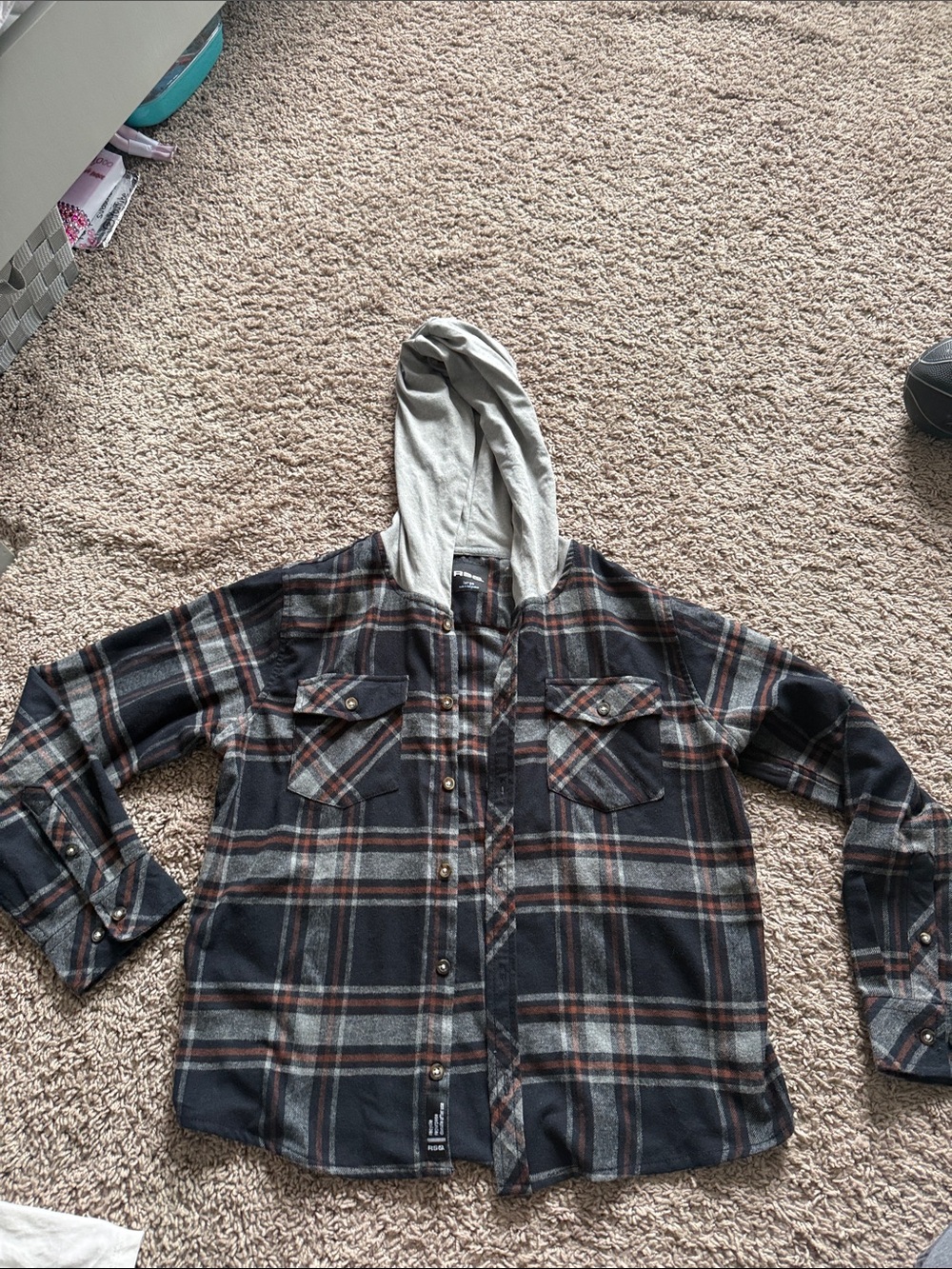 Kids RSQ Tilly’s Plaid Button-Up Jacket - Gray/Brown